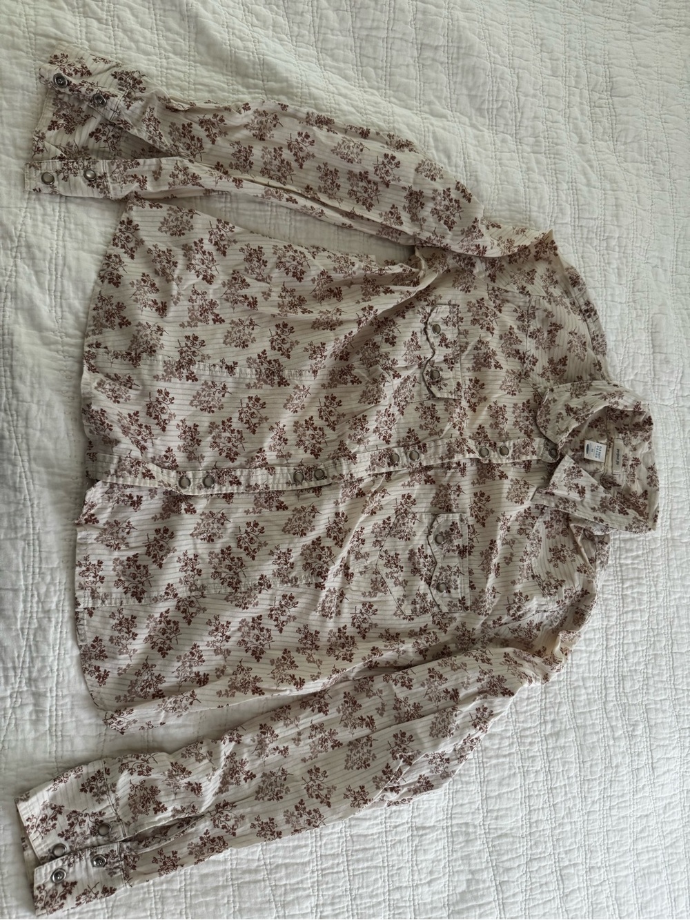Floral Button-Front Blouse in Cream and Brown